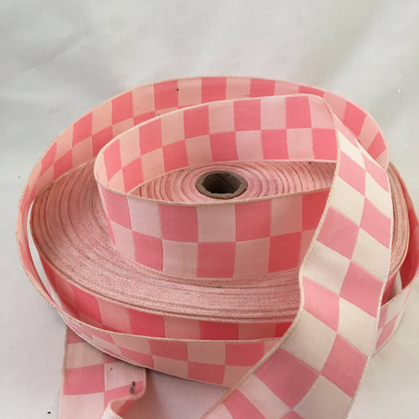 wide pink white checker checked gingham ribbon