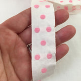 vintage french white grosgrain jacquard pink polka dots ribbon
