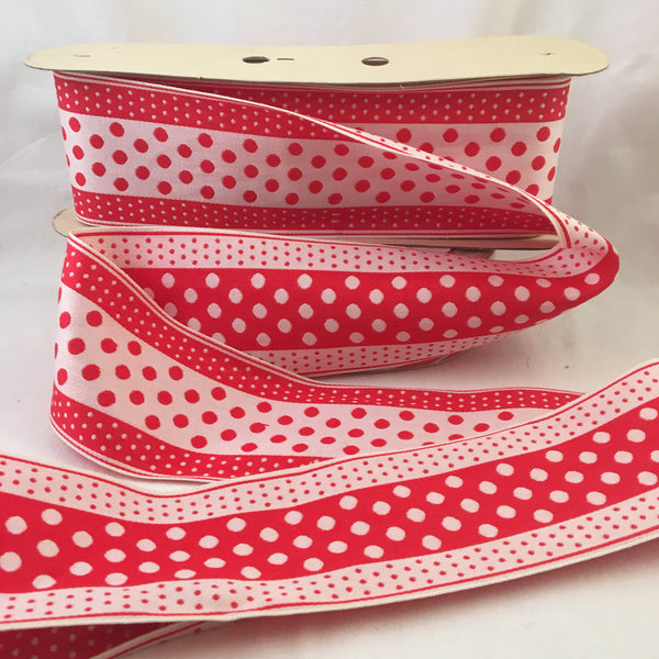 Vintage FRENCH Red White 3" Wide Tiny POLKA DOTS Rockabilly Ribbon Circus Clown Costuming Belt Cotton 1950s Pin Up Girl Stage Burlesque Hot