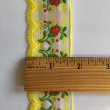 Vintage Yellow White Plaid Red Rose Swag Fringe Dirndl 1 5/8” Trim Ribbon