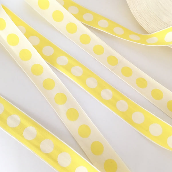 FRENCH Daisy Yellow White 1" Large Polka Dot Ribbon Circus Clown Vintage Costuming Cotton 1940s Pin Up Girl Burlesque Showgirl