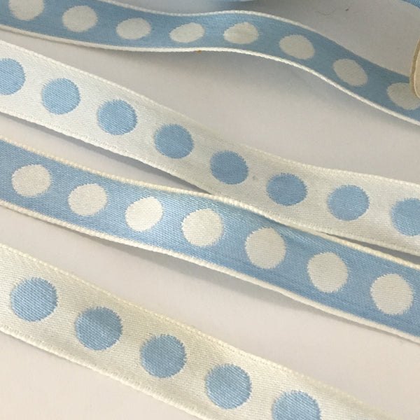 FRENCH Sky Blue White 5/8" Large Polka Dot Ribbon Circus Clown Vintage Costuming Cotton 1940s Pin Up Girl Burlesque Showgirl