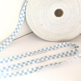 FRENCH Sky Blue White CHECKERED Gingham JESTER 2/3" Ribbon Circus Clown Vintage Costuming Cotton 1940s Pin Up Girl Burlesque Showgirl Rockabilly