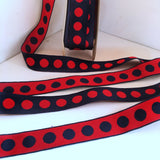 FRENCH Black Red 1" Large Polka Dot Ribbon Circus Clown Vintage Costuming Cotton 1940s Pin Up Girl Burlesque Showgirl