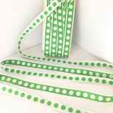 FRENCH Green White 5/8" Large Polka Dot Ribbon Circus Clown Vintage Costuming Cotton 1940s Pin Up Girl Burlesque Showgirl